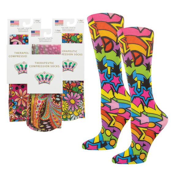 Celeste Stein Women's Therapeutic Compression Socks - Colorful Patterns