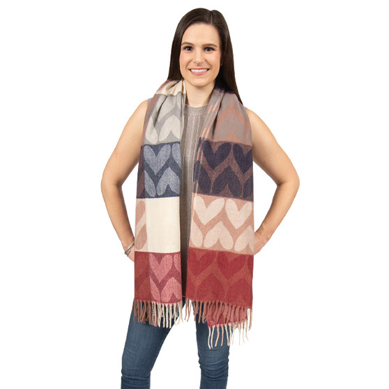 Oversized Women's Scarf with Heart Print