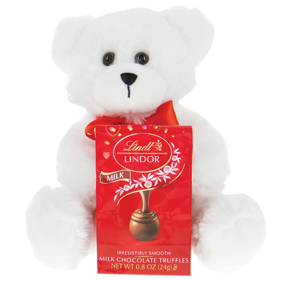 White Plush Bear with Lindt Lindor Chocolate Truffles Bag