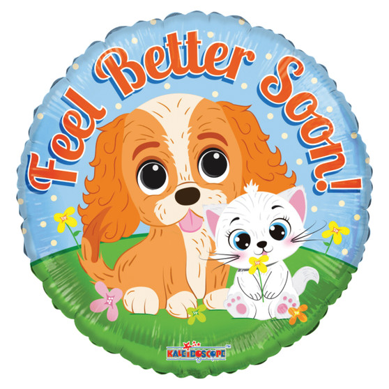 Feel Better Kitty and Puppy Mylar Balloon