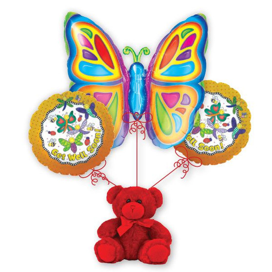 Balloon Bouquet with Plush Weight - Get Well Soon Butterfly