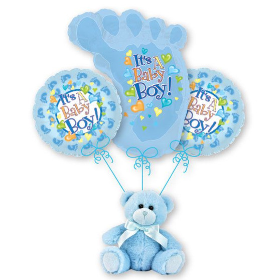 Balloon Bouquet with Plush Weight - It's a Baby Boy Footprint