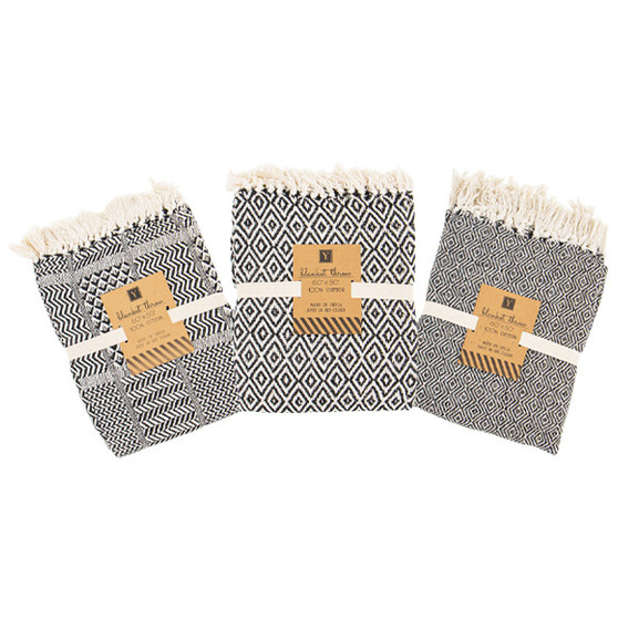 Cotton Throw Blanket with Fringe