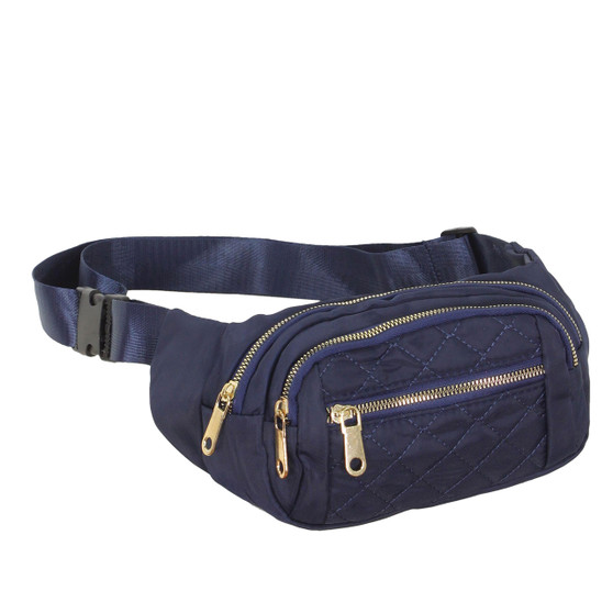Quilted Crossbody Belt Bag - Navy