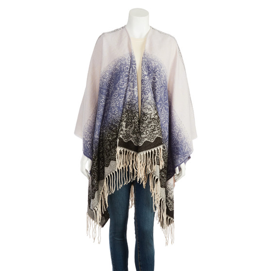 Lace Texture Ombre Ruana - Navy