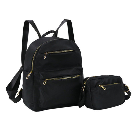 2-Piece Nylon Backpack With Crossbody - Black