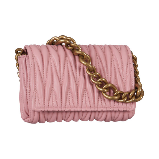 Quilted Purse With Chunky Gold Handle - Pink