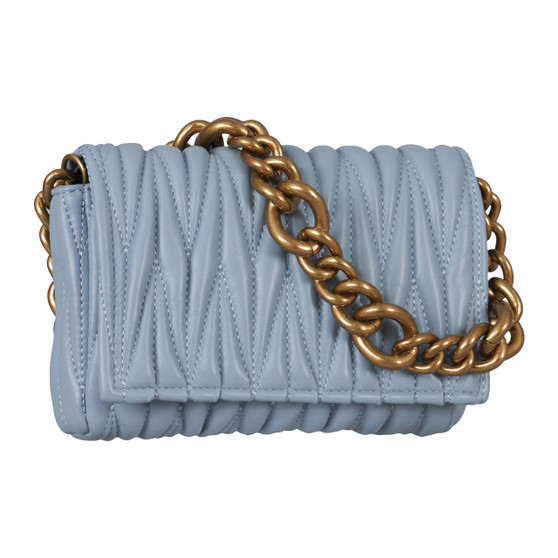 Quilted Purse With Chunky Gold Handle - Blue