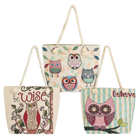 Owl Tote Bag with Rope Handles