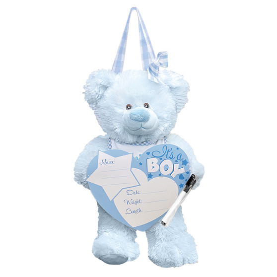 Plush Bear Birth Announcement Door Hanger - It's a Boy