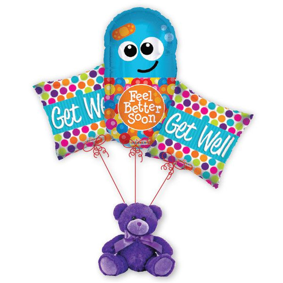 Balloon Bouquet with Plush Weight - Feel Better Soon Pill