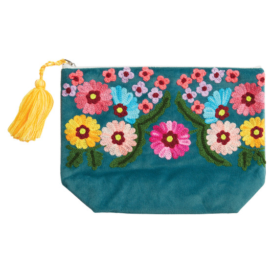 Velvet Embroidered Zip Pouch