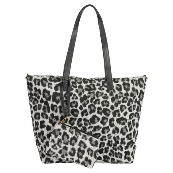Weekend Tote Bag & Pouch Set - Black & White Leopard