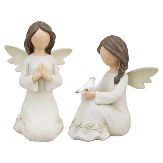Sitting And Kneeling Resin Angel