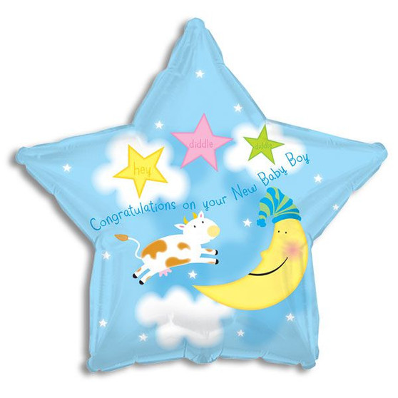Cow Jumping over the Moon Star-Shaped Mylar Balloon - New Baby Boy