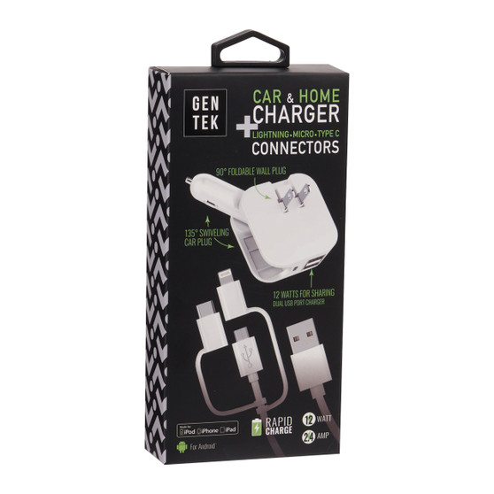 Gen Tek 5-in-1 Car and Home Phone Charger