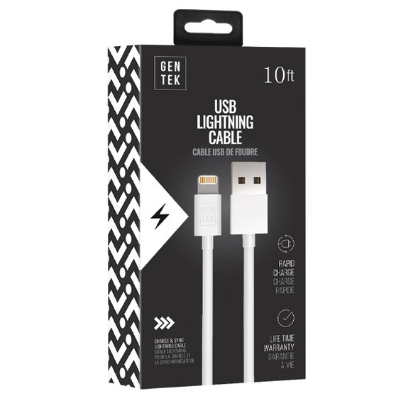 Gen Tek Apple Lightning to USB iPhone Charger - 10ft