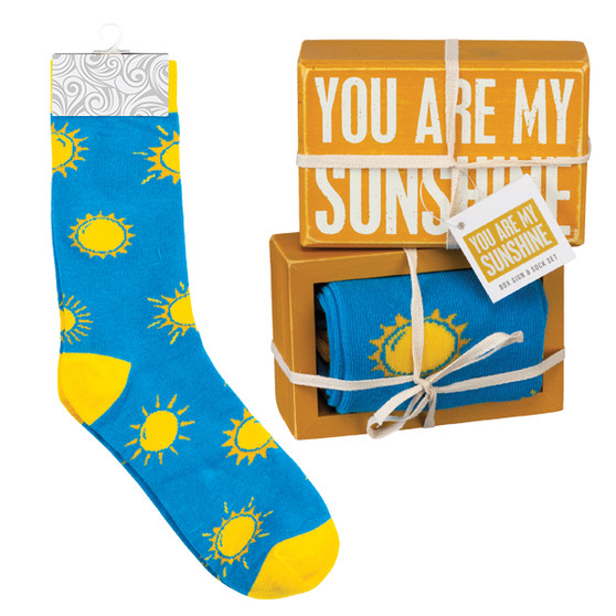Box Sign and Sock Gift Set - You Are My Sunshine