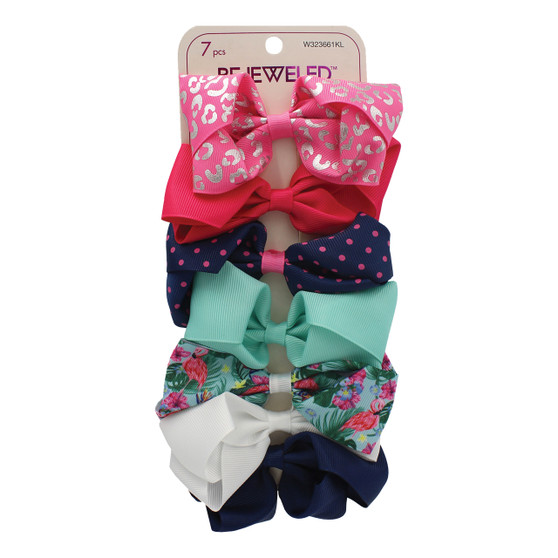 7-Piece Clip-On Hairbows - Bright Colors