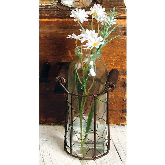Decorative Glass Bottle in Wire Basket