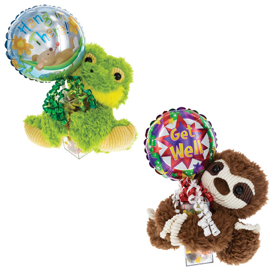 Get Well Soon Kelliloons Gift Set - Scruffy Hugger Plush and Variety Mix Candy
