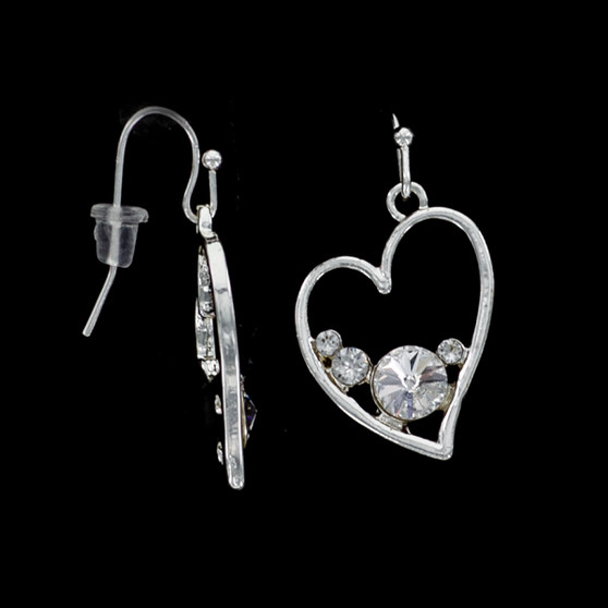 Julia Harper Silver Heart with Crystals Drop Earrings
