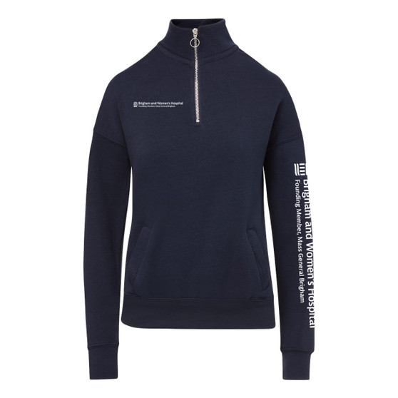 Brigham & Women's Hospital Women's Cloud Fleece Quarter-Zip Pullover - Navy Blue - M