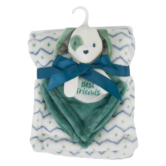 Blue Flannel Blanket With Dog Plush