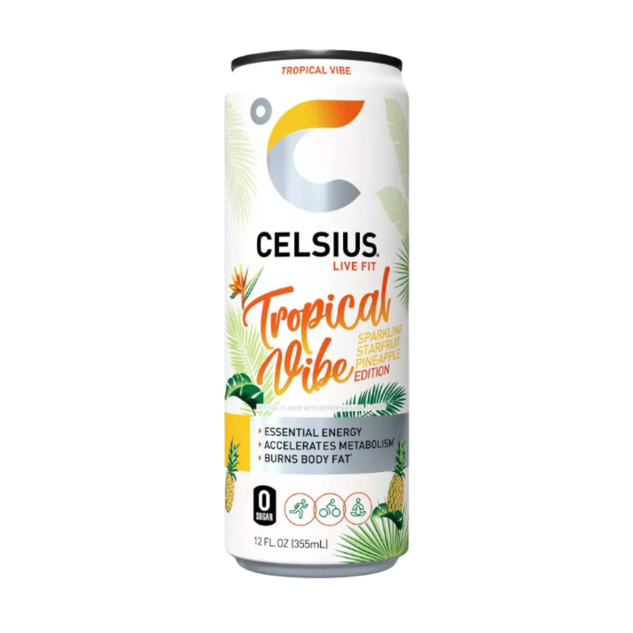 Celsius Sparkling Tropical Vibe Energy Drink 12oz Can Cloverkey