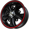 C32-E252MBRR - MATTE BLACK WITH RED RIM 5 SPOKE ALUMINUM WHEEL - 5.5 INCH WIDE X 15 INCH DIA. (3-3/4 INCH BACKSPACING) - 5X205MM PATTERN WITH CENTER CAP - USES 60% ACORN HARDWARE - HARDWARE SOLD SEPARATELY - SOLD EACH