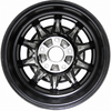 C32-GB2B - GAS-BURNER STYLE ALUMINUM WHEEL - BLACK WITH POLISHED RIBS - 5.5 INCH WIDE X 15 INCH DIA. - 5X130MM BOLT PATTERN (5 INCH BACKSPACE) - CENTER CAP AND BALL-SEAT HARDWARE SOLD SEPARATELY - SOLD EACH