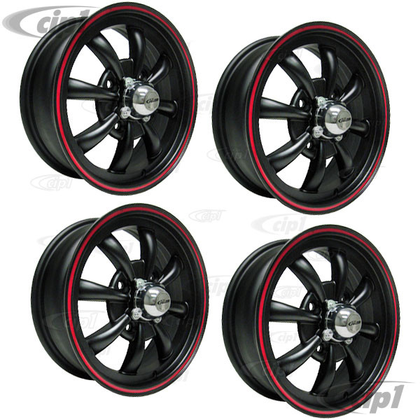 C32-E28MBRR-SET - ( 9682 ) - SET OF 4 MATTE BLACK W/RED RIM 8