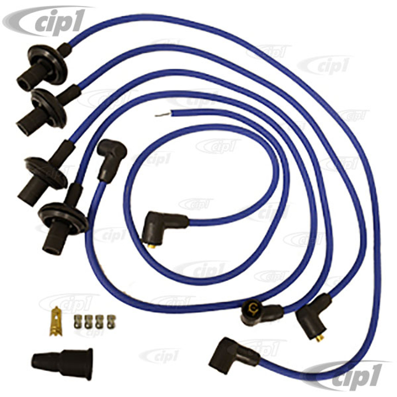 C13-9390 - SUPPRESSED IGNITION WIRE SET WITH 90 DEGREE CAP ENDS - BLUE -  ALL BEETLE/GHIA/BUS 52-71/TYPE-3 WITH 1600CC STYLE ENGINE (EXTRA LONG COIL  WIRE-CUT TO LENGTH) - SOLD SET