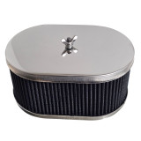 C10-8714 - CHROME OVAL AIR CLEANER ASSEMBLY - 3-1/2 INCH HIGH - FITS HPMX / WEBER IDF 40-44-48MM IDF & DELLORTO DRLA - SOLD EACH