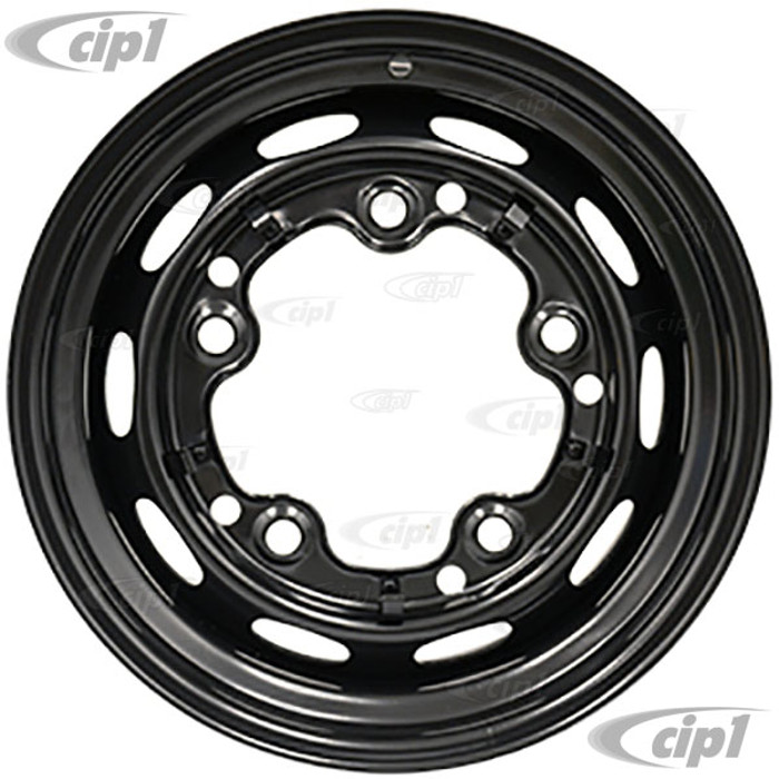 ACC-C10-6621-MB - STOCK 5X205MM 5 BOLT STEEL WHEEL - SEMI-GLOSS BLACK - 15X5-1/2 (3-3/4 INCH BACK SPACING) - BEETLE/GHIA/TYPE-3 (1 INCH WIDER THEN STOCK CHECK CLEARANCE BEFORE ORDERING) - SOLD EACH