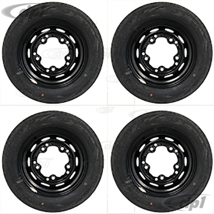 ACC-C10-6621-MB-KIT - SEMI-GLOSS BLACK 5X205 WHEEL AND TIRE PACKAGE (15X5-1/2 - 3-3/4 INCH BACK SPACING) 65/80R15 NANKANG RADIAL TIRES - MOUNTED & BALANCED WITH CHROME VALVE STEMS - SOLD SET