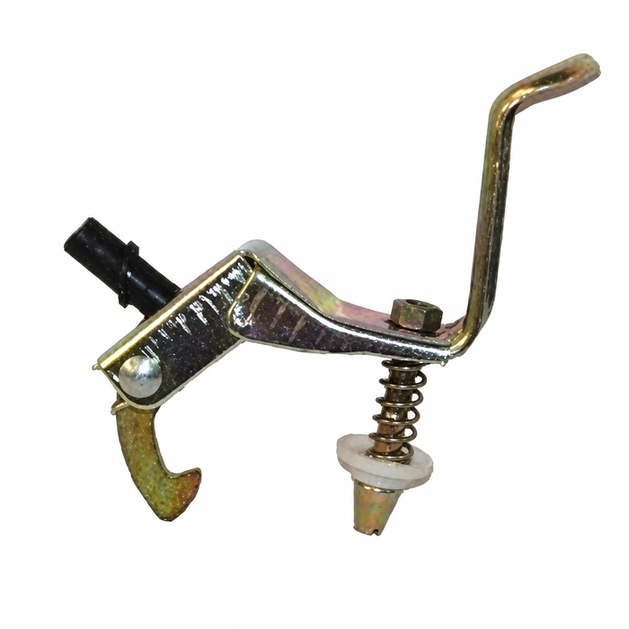 VWC-111-823-507-F - 111823507F - FRONT HOOD LATCH BRACKET WITH PIN AND BLACK BUTTON - BEETLE 68-79 - SOLD EACH