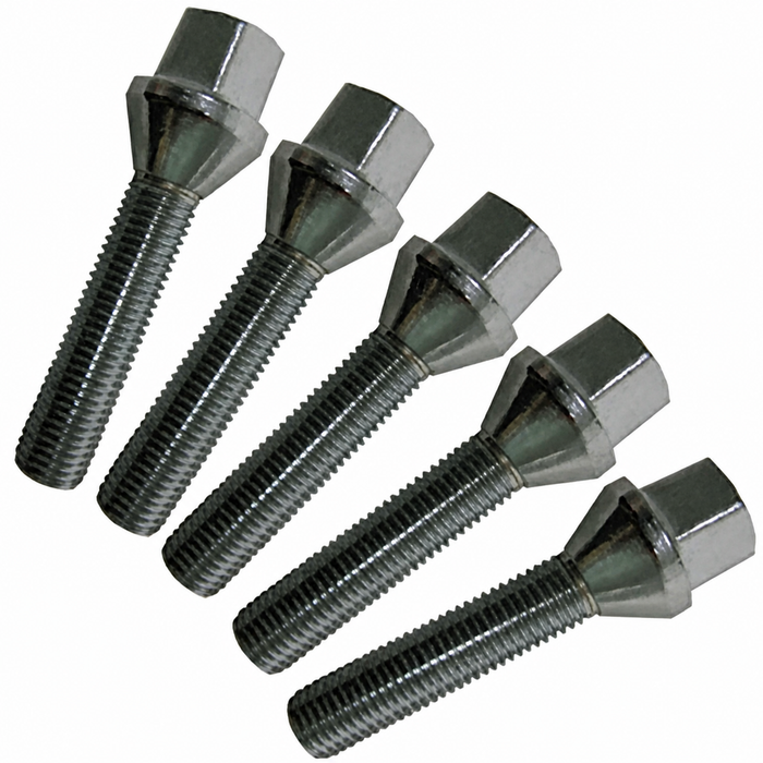ACC-C10-6681 - 12MM X 40MM EXTRA LONG CHROME WHEEL BOLTS DESIGNED TO BE USED WHEN USING SPACERS- 60% ACORN BOLTS - SET OF 5 - BEETLE/GHIA 46-67 - BRM & RADER WIDE 5 WHEELS