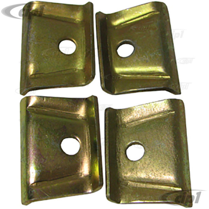 VWC-113-201-635-4 (113201635) EARLY STYLE FUEL/GAS TANK HOLD DOWN RETAINER TABS - ORIGINAL FOR 46-69 MODELS - WILL FIT ALL YEARS (CAN BE SILVER OR GOLD-CAD PLATED) - ALL BEETLE / GHIA / TYPE-3 - SOLD SET OF 4