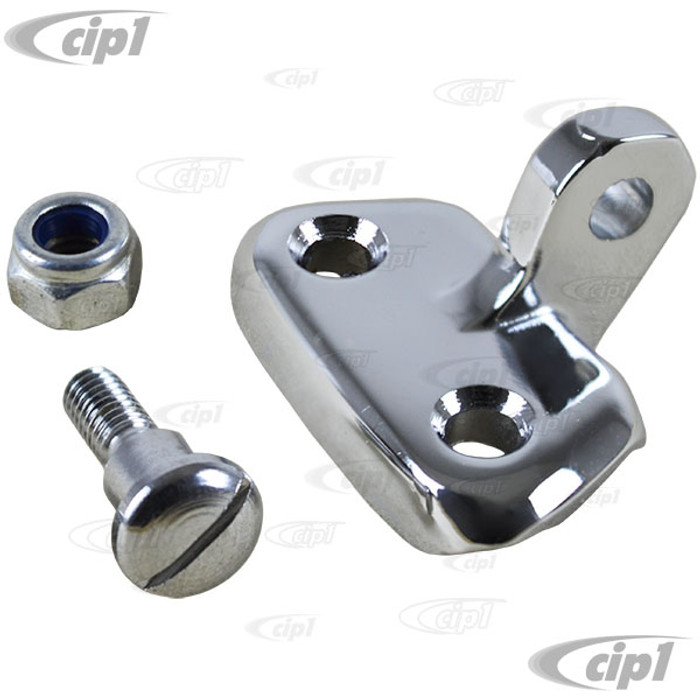 VWC-113-847-263-KIT - (113847263) - CHROME BASE PLATE FOR POPOUT WINDOW LATCH WITH PIVOT PIN AND NUT - MOUNTS TO BODY - LEFT OR RIGHT - BEETLE 52-64 - SOLD EACH