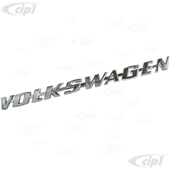 VWC-113-853-687-KE - (113853687K) - EXCELLENT QUALITY - VOLKSWAGEN DECK LID SCRIPT WITH BRUSHED FINISH - BEETLE 67-74 / GHIA 67-74 / TYPE 3 67-74 (SEE VWC-113-853-695-3 FOR MOUNTING CLIPS) - SOLD EACH