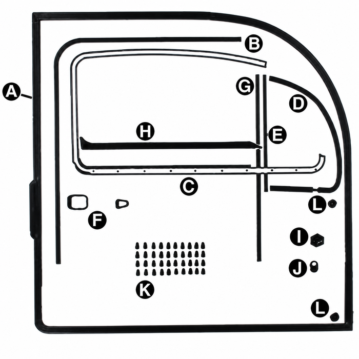 A48-8313-68 - COMPLETE DELUXE DOOR SEAL KIT FOR LEFT AND RIGHT DOORS - WITH NEW TOOLING GERMAN TRIM FRAMES - WITH BRAZILIAN OUTER DOOR SEALS - BEETLE 1968 - SOLD KIT