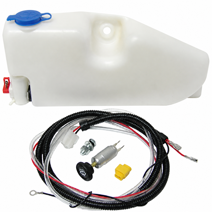VWC-113-989-453 - 113-955-449-A - 113955449A - 12V WASHER BOTTLE KIT WITH PUMP - MOUNTS INSIDE FENDER MOUNT - ALL YEARS STANDARD BEETLE - WITH WIRING HARDWARE