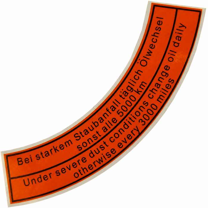 ACC-C10-9710 - ZVW26 - ORIGINAL STYLE EARLY AIR CLEANER DECAL - 5 X 1-5 INCH - FOR TOP OF AIR CLEANER (CURVED) - SOLD EACH