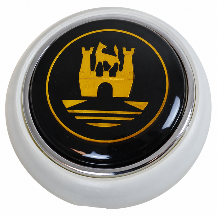 VWC-211-415-669-GG - 211415669  - GREY (SILVER-BEIGE) HORN BUTTON WITH GOLD CASTLE CREST - BUS 55-67 - BEETLE 56-59 - SOLD EACH