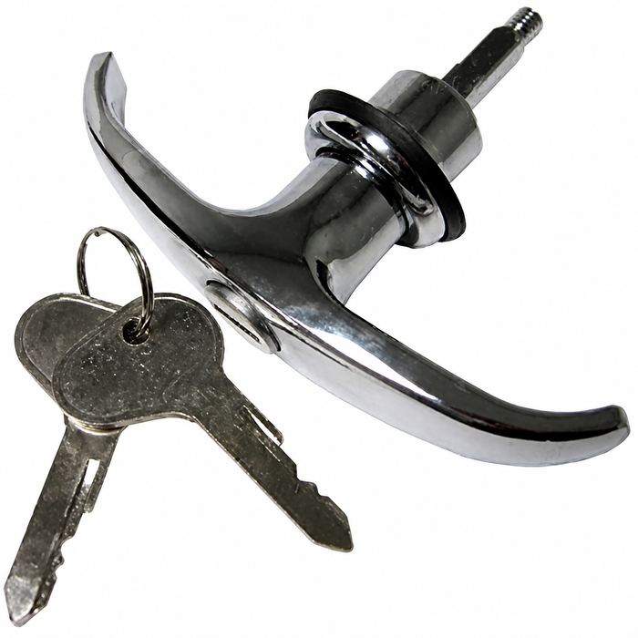 VWC-211-829-231-DG - 211829231D - QUALITY REPRODUCTION - CHROME LOCKING T-HANDLE FOR REAR HATCH WITH COLLAR AND KEYS - BUS 55-63 - SOLD EACH