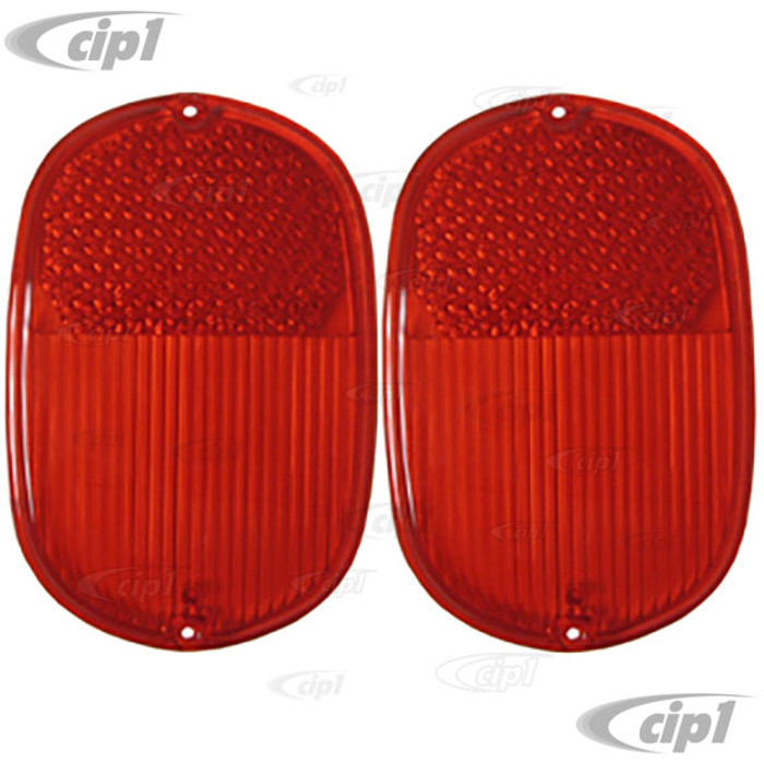 VWC-211-945-241-GPR - REPLACEMENT TAIL LIGHT LENS (FITS USA MODEL TAIL LIGHT HOUSING WHICH ALSO USE A CHROME TRIM RING - O.S. DIA. 4-1/4 IN. WIDE X 6-1/2 IN. TALL) - RED - BUS 62-71 - SOLD PAIR