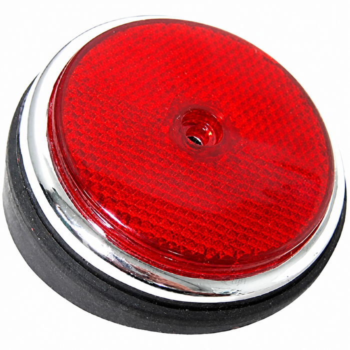 VWC-211-945-557-R - 211945557 - REAR SIDE MARKER REFLECTOR ASSEMBLY - RED WITH CHROME BEZEL - WITH CORRECT WEDGE BASE GASKET - LEFT OR RIGHT - CORRECT FOR BUS 68-69 (WILL FIT MOST MODELS UP TO 1971) - SOLD EACH