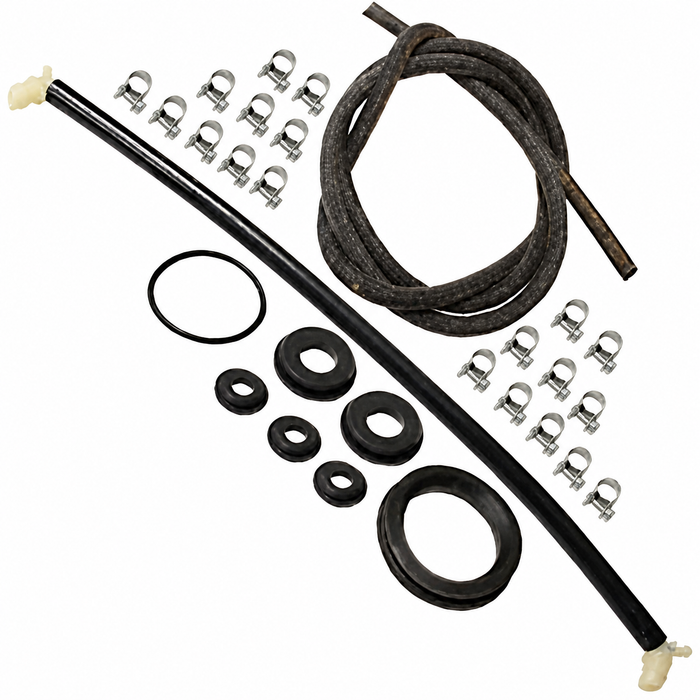VWC-251-298-220 - 251298220 - GERMAN MADE - FUEL TANK RESEAL KIT (INSIDE 38MM-OUTSIDE 70MM) - INCLUDES CROSSOVER ASSEMBLY-FUEL HOSE-20 HOSE CLAMPS-FILLER TANK GROMMET-VARIOUS OTHER SEALS (WITH PLASTIC FILLER NECK ONLY) - VANAGON 80-83-1/2 - SOLD KIT