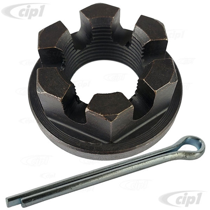 VWC-311-501-221-WP - (311501221) - BEST GERMAN MADE - 36MM SLOTTED REAR AXLE NUT WITH COTTER PIN (CNC / HARDENED / TEMPERED) - M24 X 1.5 - ALL BEETLE/GHIA/TYPE-3/THING / BUS 50-63 - SOLD EACH